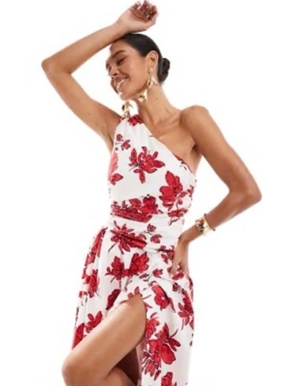 ABERCROMBIE & FITCH ONE SHOULDER MAXI DRESS IN WHITE / RED SIZE MEDIUM